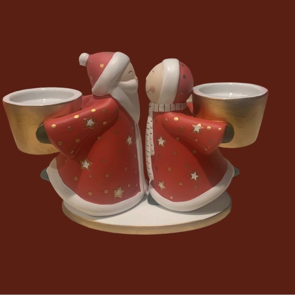 🍎Kissing Santa & Mrs Claus Double Pillar Candle Or Tea Light Holder Christmas - Picture 2 of 6